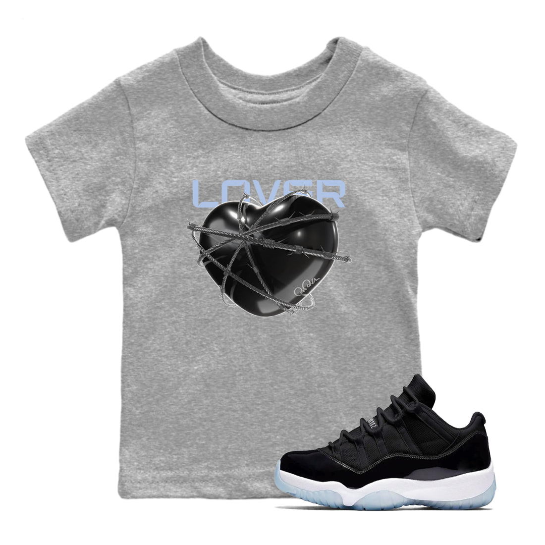 Heart Lover snkmatch Tee Kids - Air Jordan 11 Black and Varsity Royal