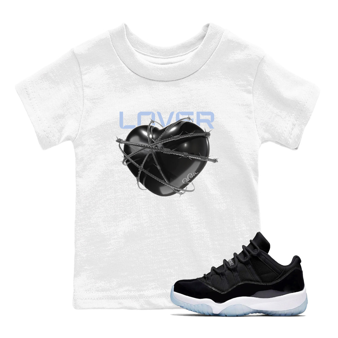 Heart Lover snkmatch Tee Kids - Air Jordan 11 Black and Varsity Royal