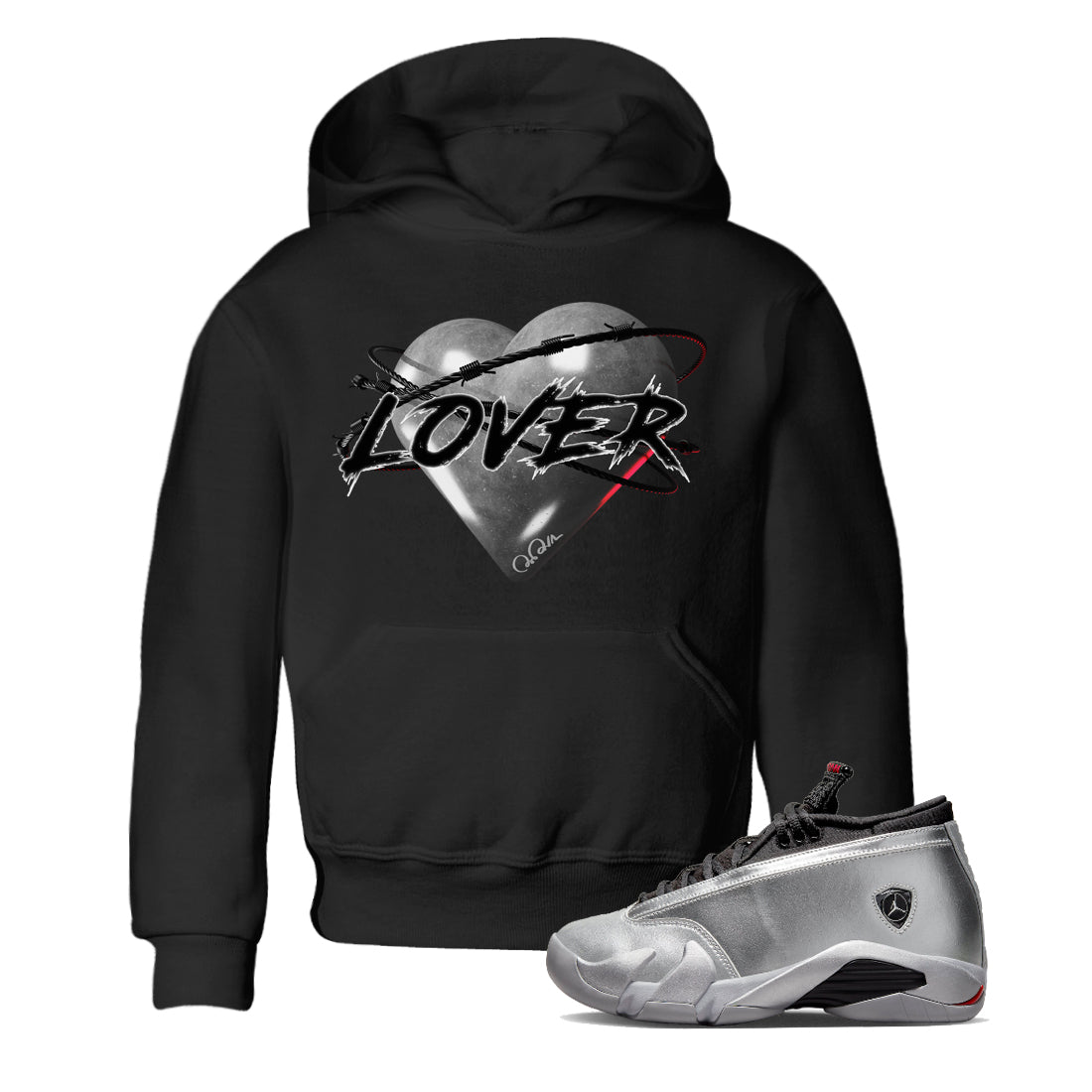 Heart Lover Kids Tops - Air Jordan 14 Metallic Silver