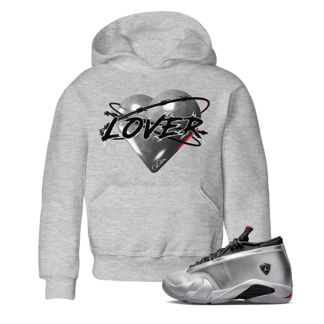 Heart Lover Kids Tops - Air Jordan 14 Metallic Silver