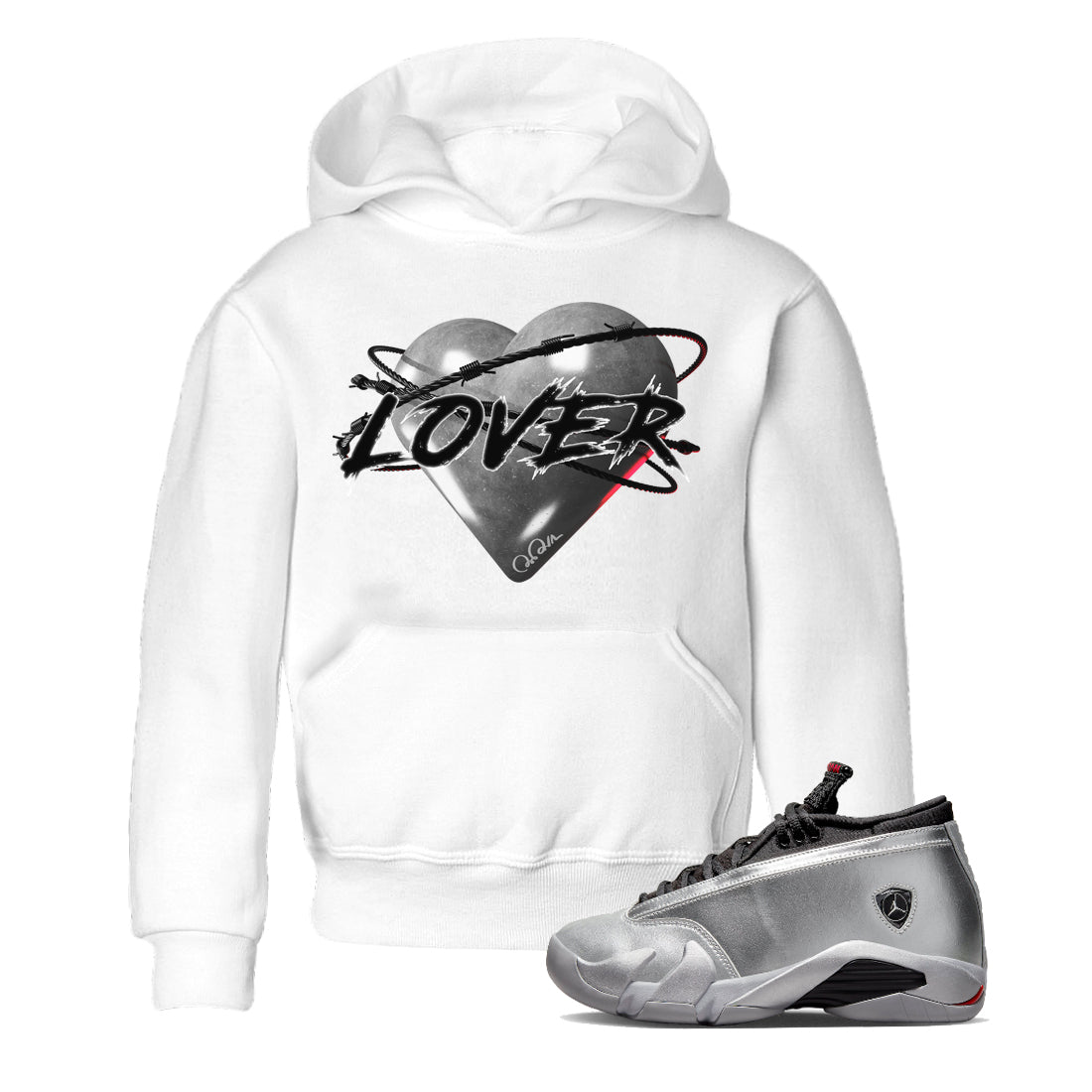 Heart Lover Kids Tops - Air Jordan 14 Metallic Silver