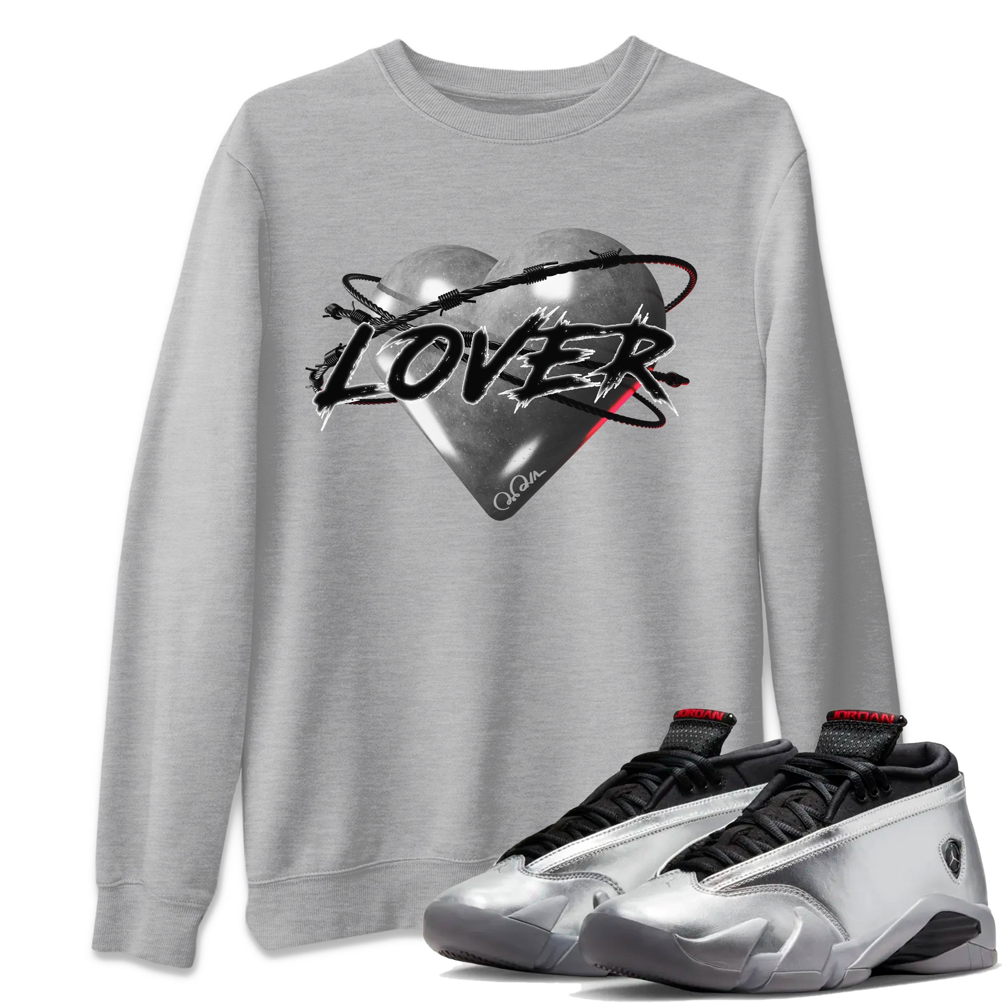 Heart Lover Unisex Tops - Air Jordan 14 Metallic Silver