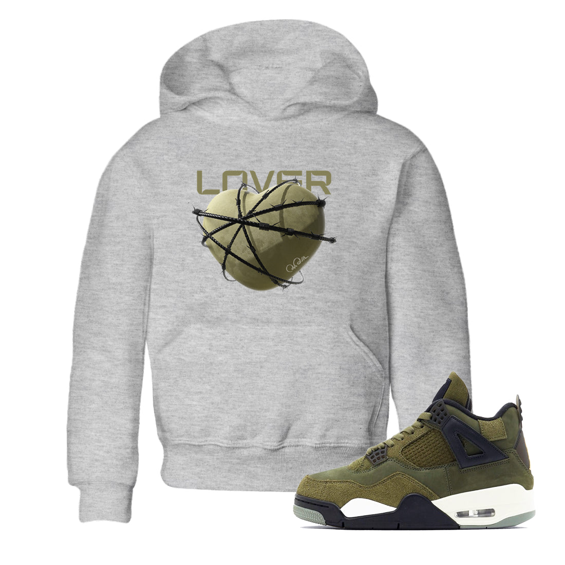 Heart Lover snkmatch Tee Kids - Air Jordan 4 Medium Olive