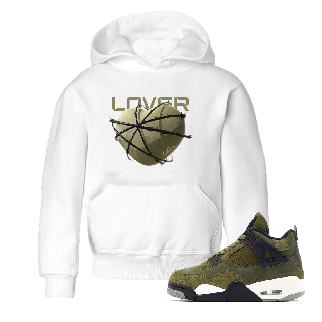 Heart Lover snkmatch Tee Kids - Air Jordan 4 Medium Olive