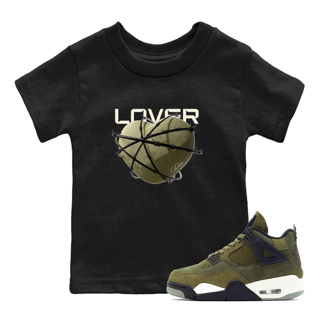Heart Lover snkmatch Tee Kids - Air Jordan 4 Medium Olive