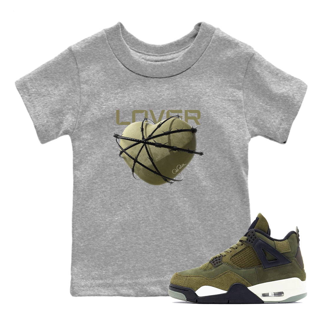 Heart Lover snkmatch Tee Kids - Air Jordan 4 Medium Olive