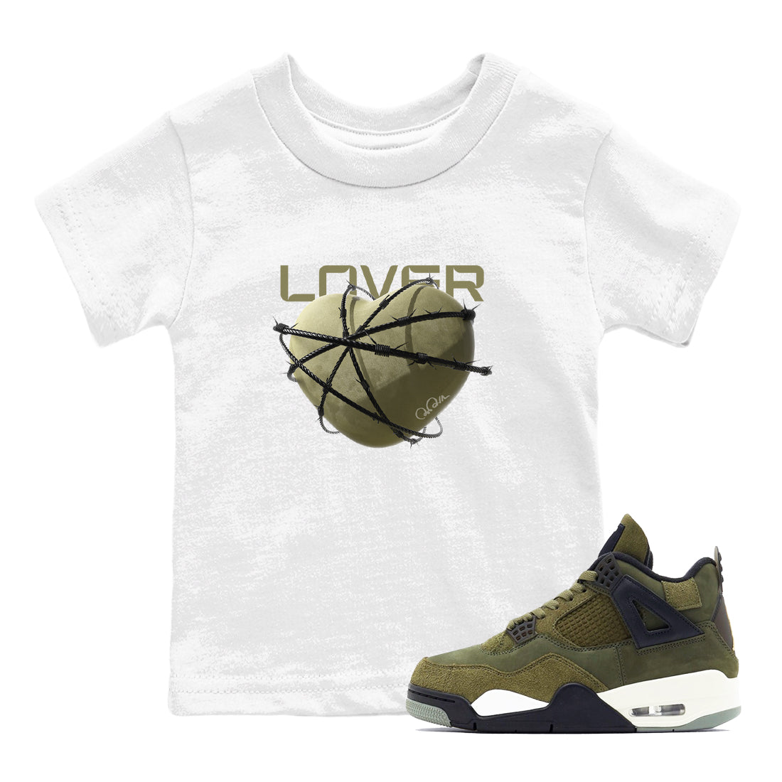 Heart Lover snkmatch Tee Kids - Air Jordan 4 Medium Olive