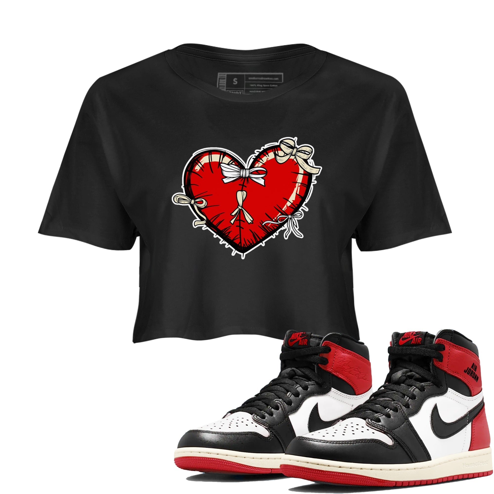 Heart with Ribbons snkmatch Women's Top - Air Jordan 1 Black Toe Reimagined