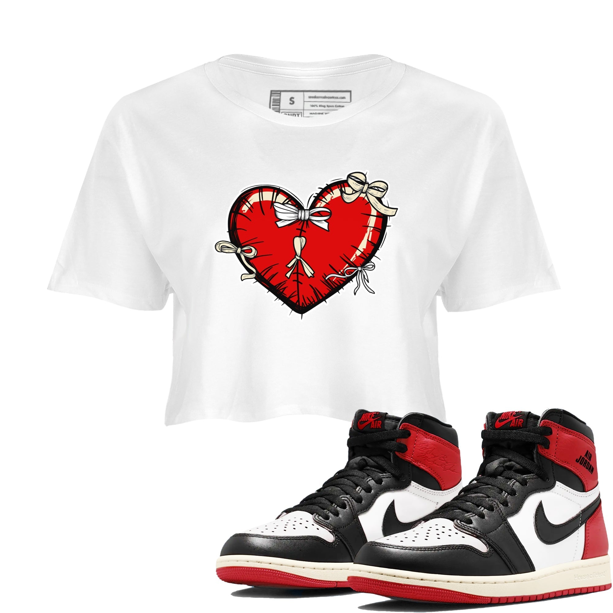 Heart with Ribbons snkmatch Women's Top - Air Jordan 1 Black Toe Reimagined