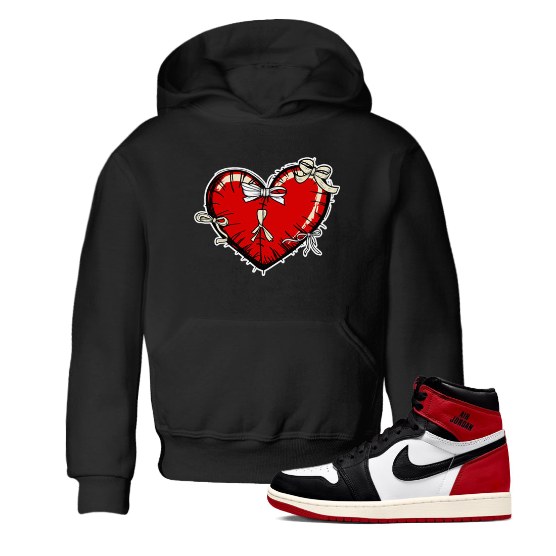 Heart with Ribbons snkmatch Tees Kids - Air Jordan 1 Black Toe Reimagined