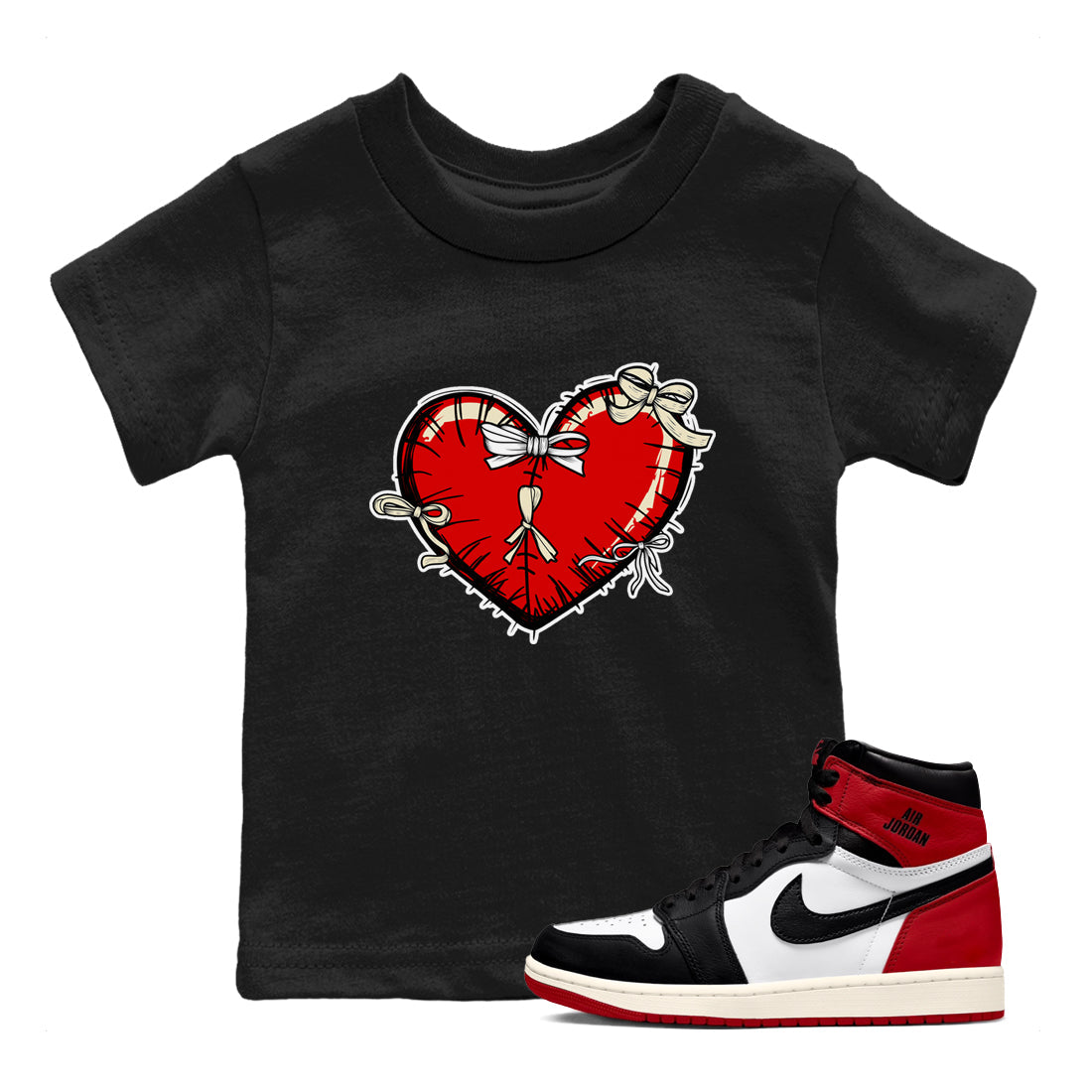 Heart with Ribbons snkmatch Tees Kids - Air Jordan 1 Black Toe Reimagined