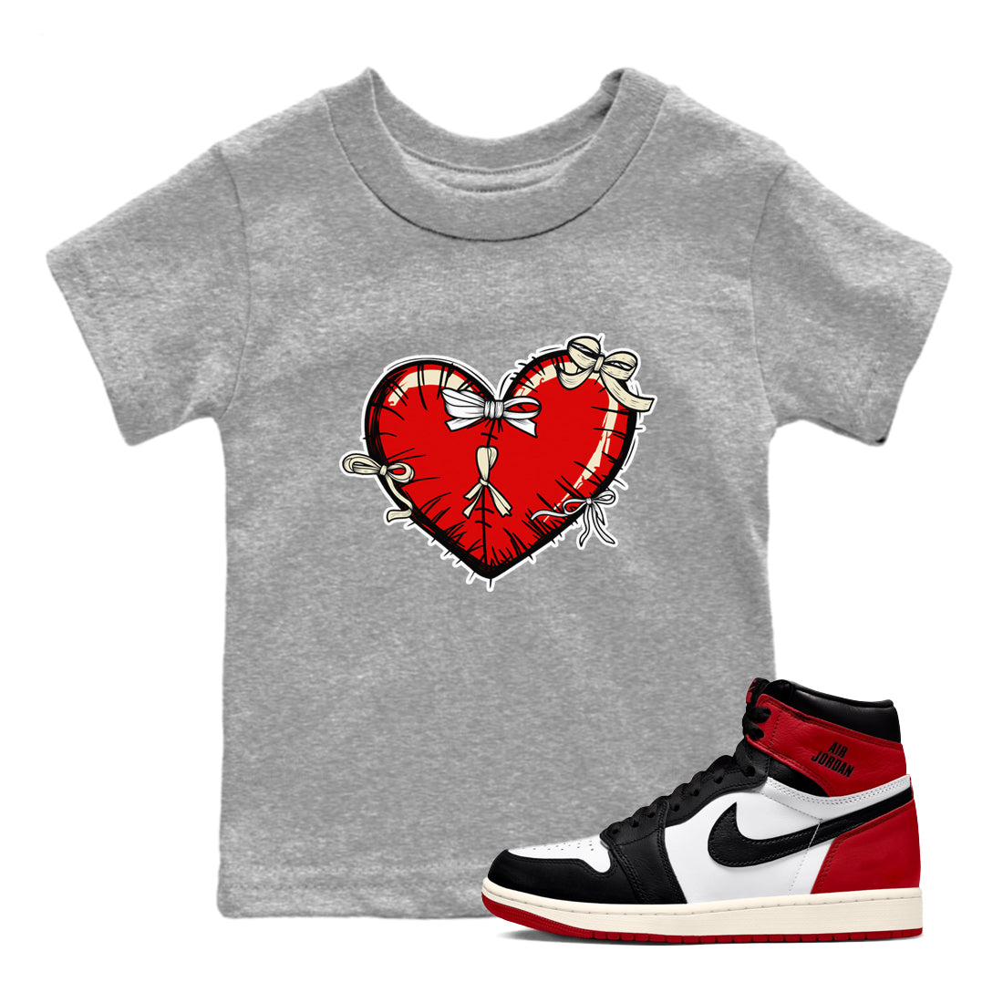 Heart with Ribbons snkmatch Tees Kids - Air Jordan 1 Black Toe Reimagined