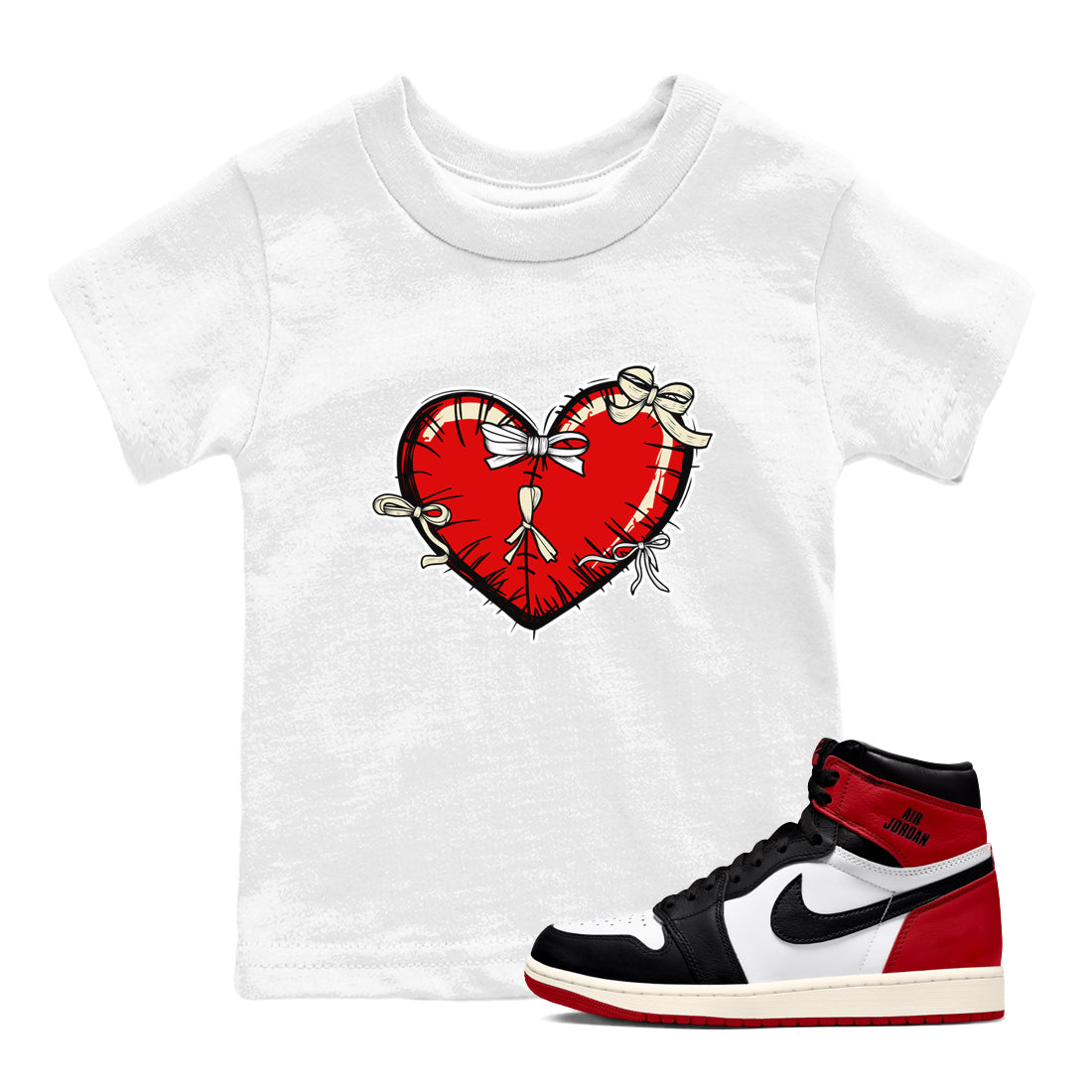 Heart with Ribbons snkmatch Tees Kids - Air Jordan 1 Black Toe Reimagined