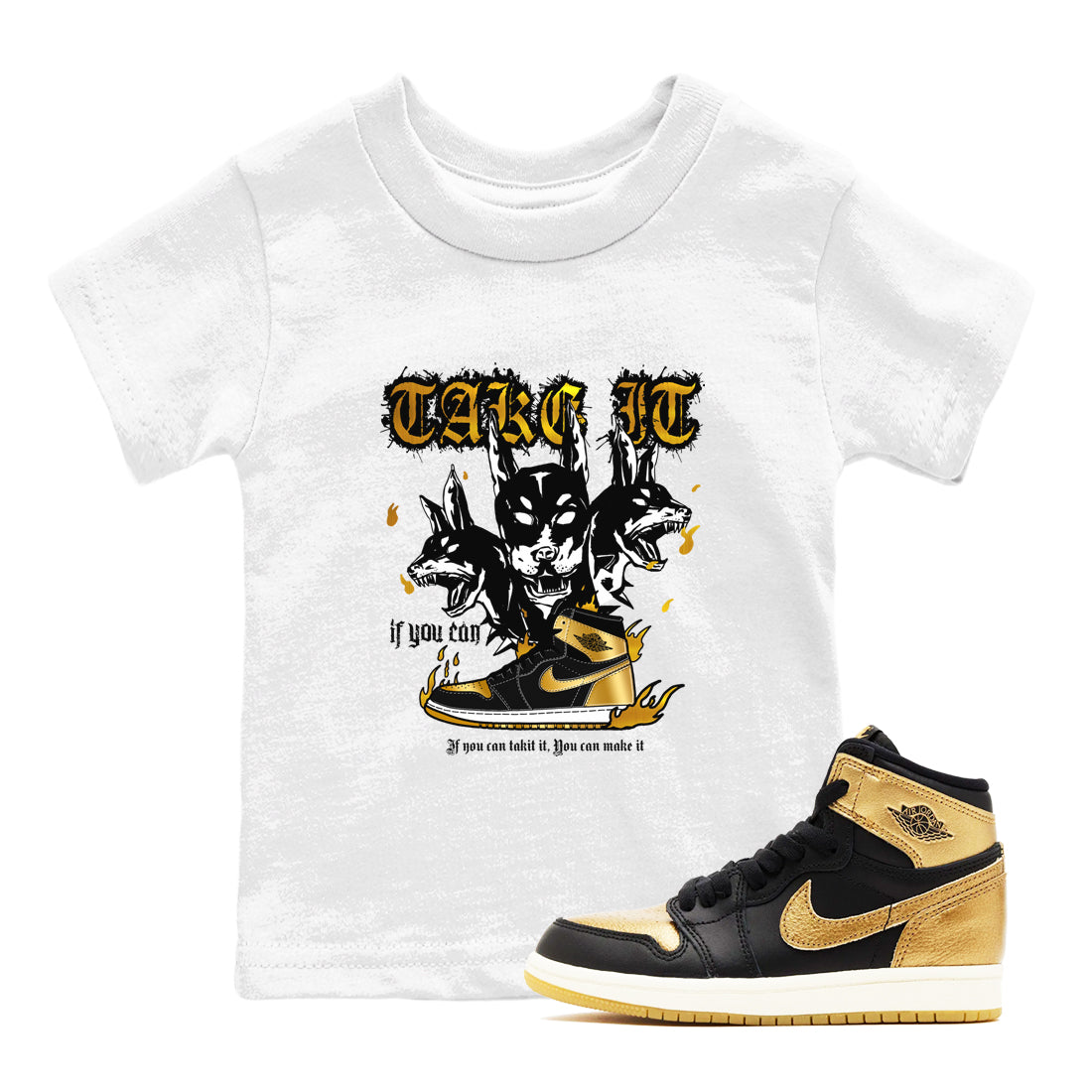 Hell Hounds snkmatch Tees Kids - Air Jordan 1 Black Metallic Gold