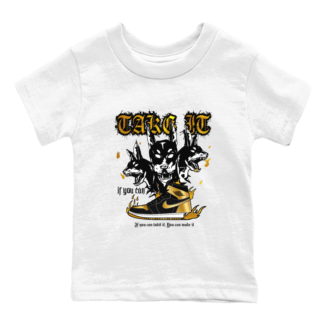 Hell Hounds snkmatch Tees Kids - Air Jordan 1 Black Metallic Gold