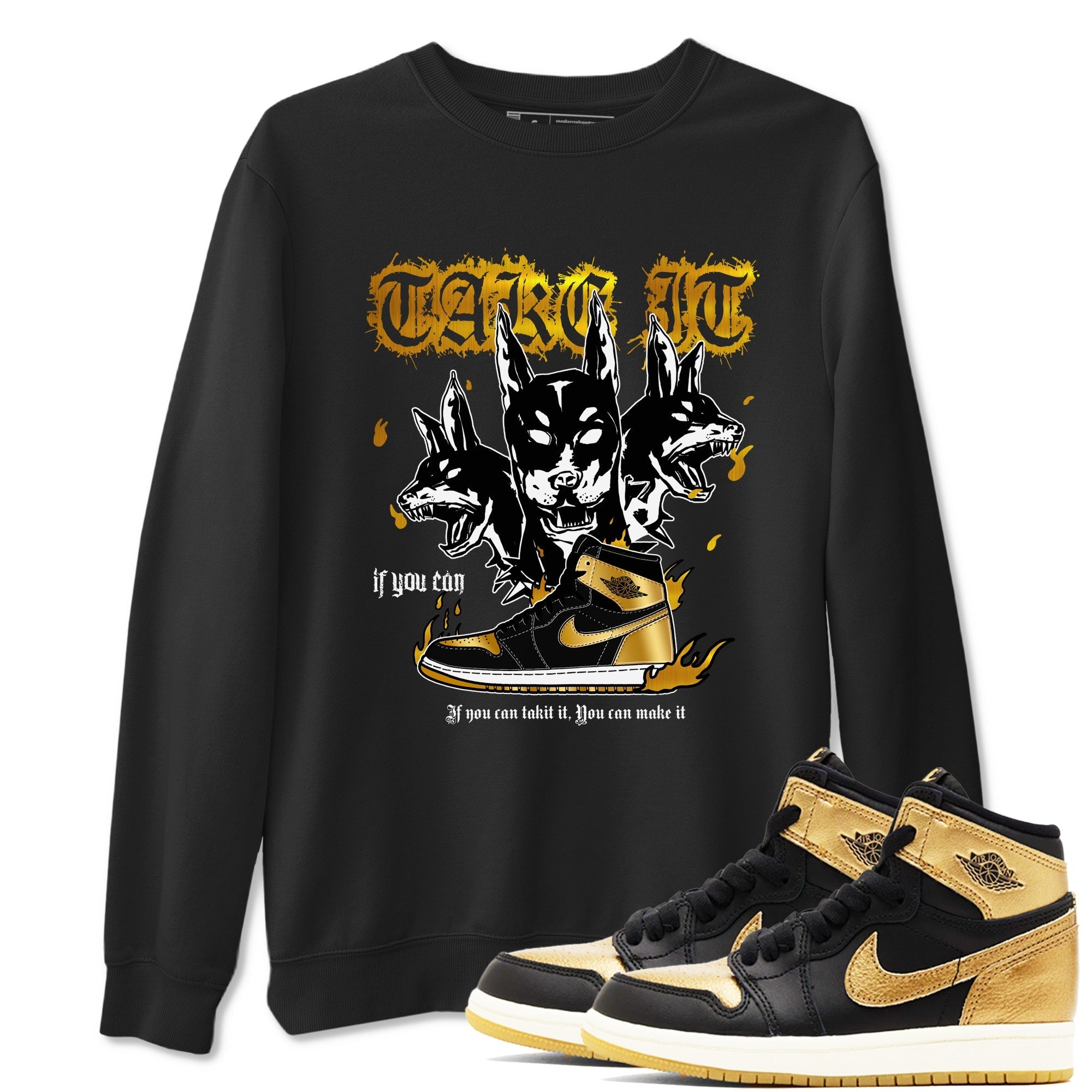 Hell Hounds snkmatch Tees - Air Jordan 1 Black Metallic Gold