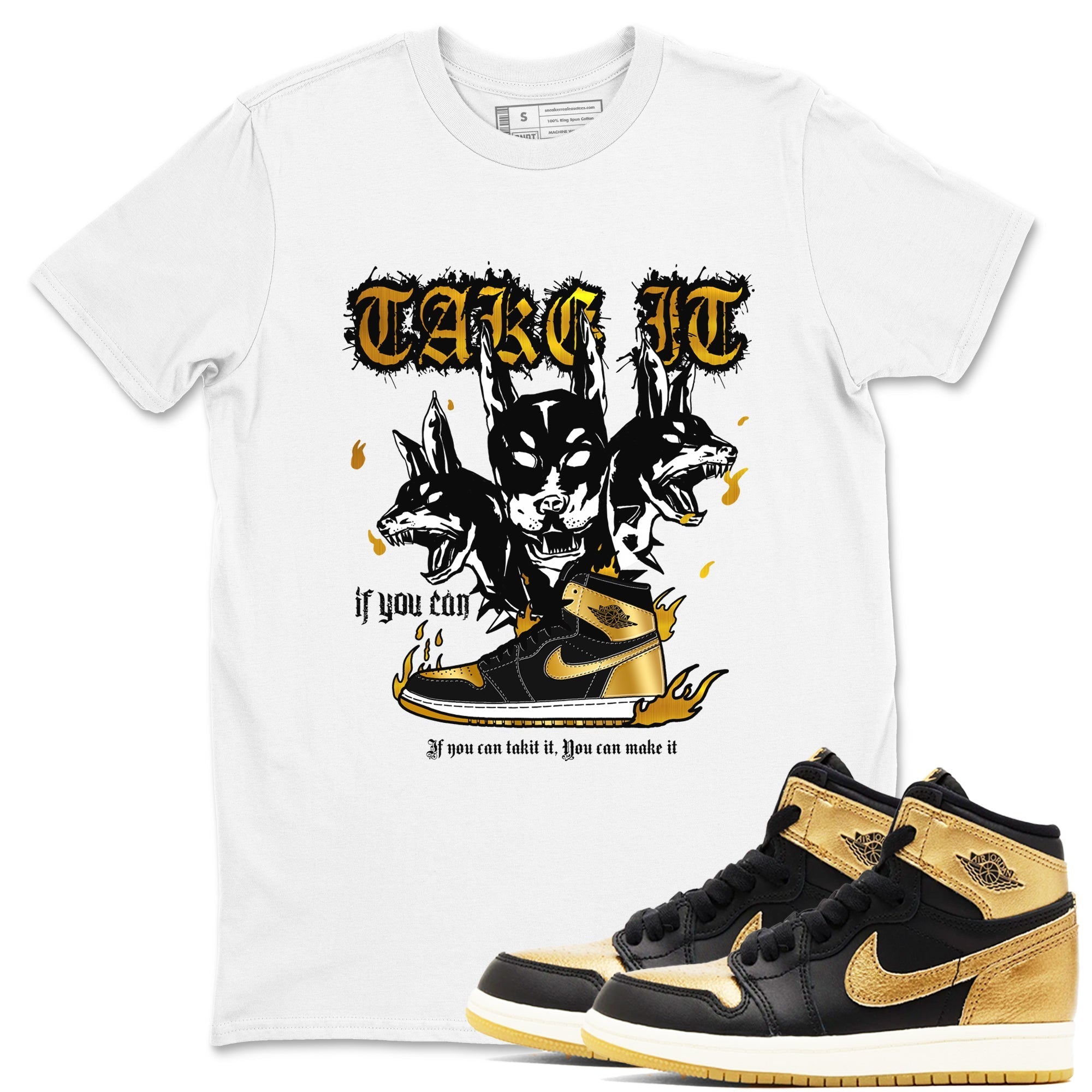 Hell Hounds snkmatch Tees - Air Jordan 1 Black Metallic Gold