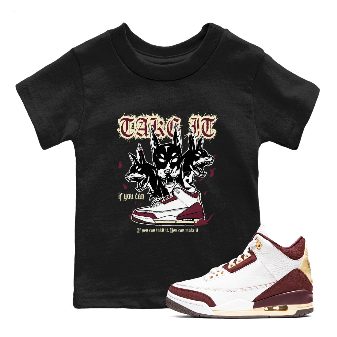 Hell Hounds snkmatch Tees Kids - Air Jordan 3 A Ma Maniere x Burgundy Crush