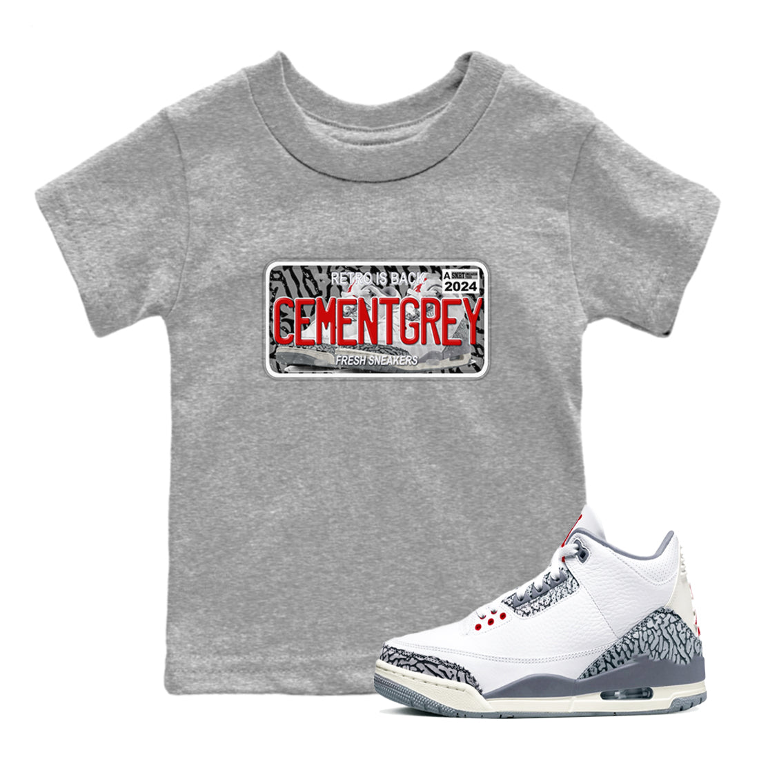 snkmatch Plate snkmatch Tees Kids - Air Jordan 3 Cement Grey