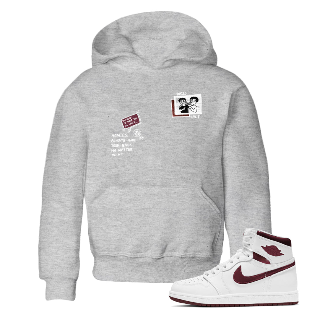 Homies Only snkmatch Tees Kids - Air Jordan 1 Metallic Burgundy