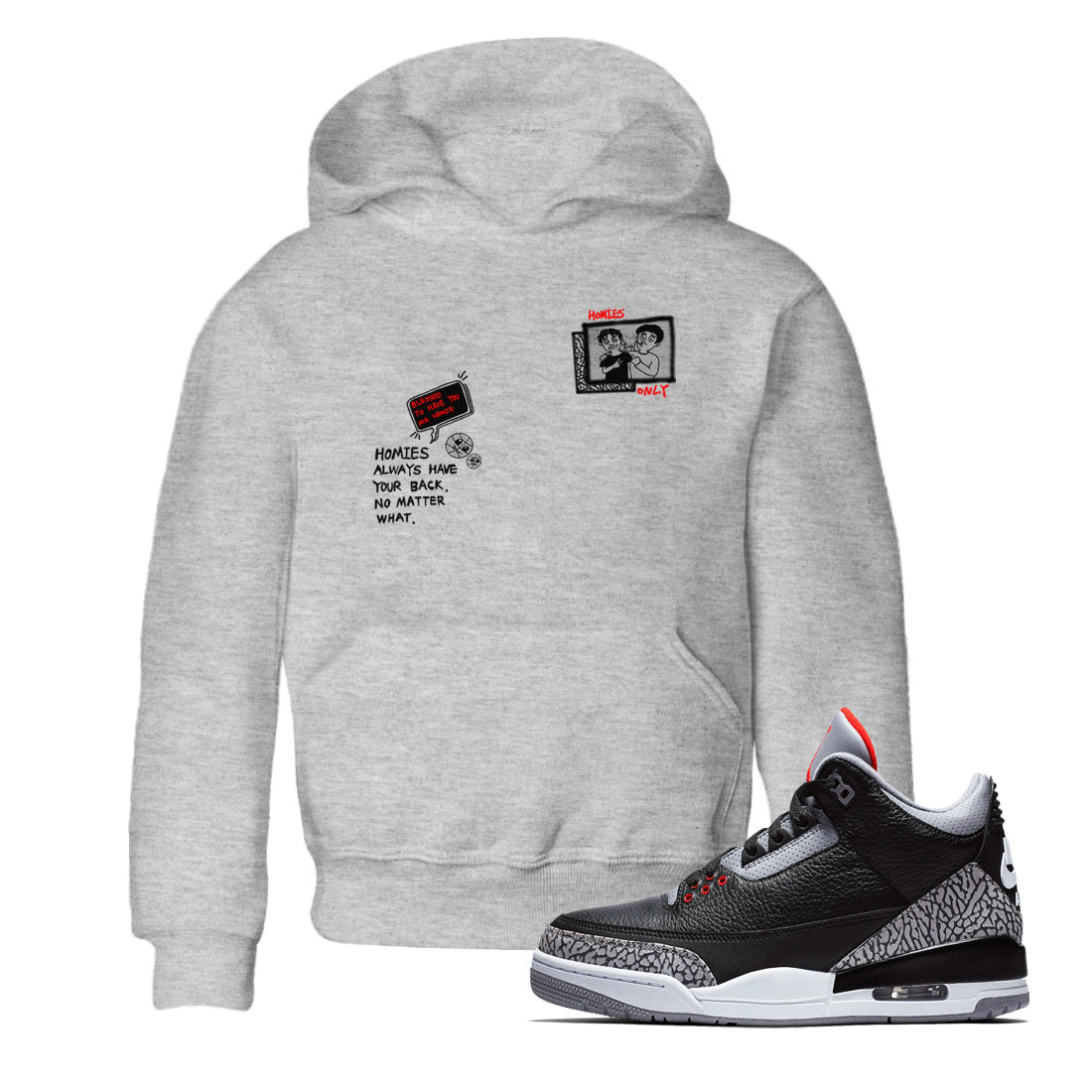 Homies Only snkmatch Tees Kids - Air Jordan 3 Black Cement