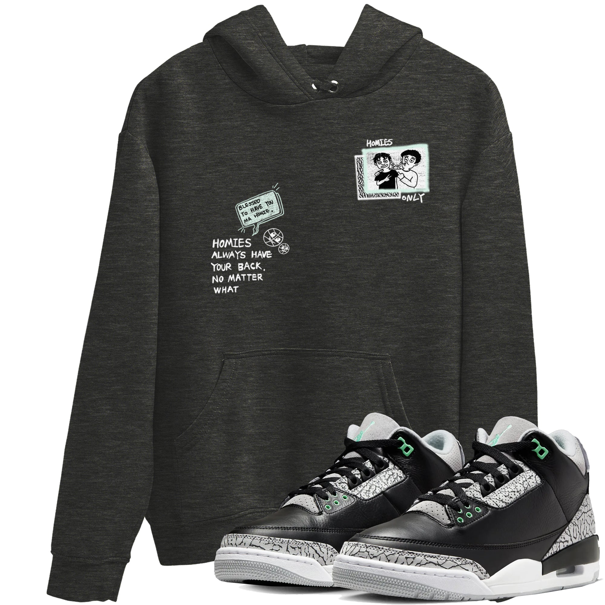 Homies Only snkmatch Tees - Air Jordan 3 Green Glow