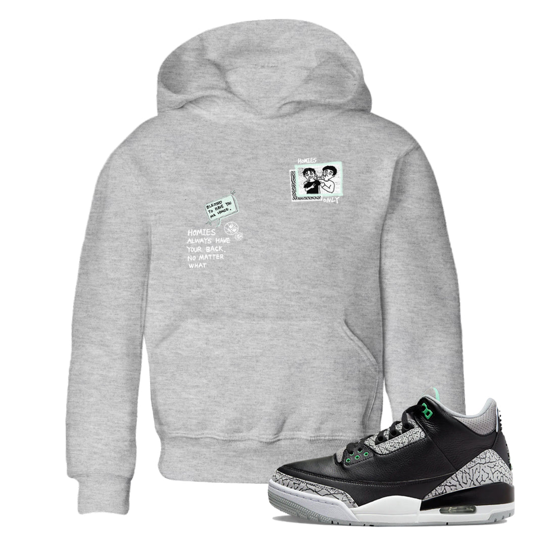 Homies Only snkmatch Tees Kids - Air Jordan 3 Green Glow