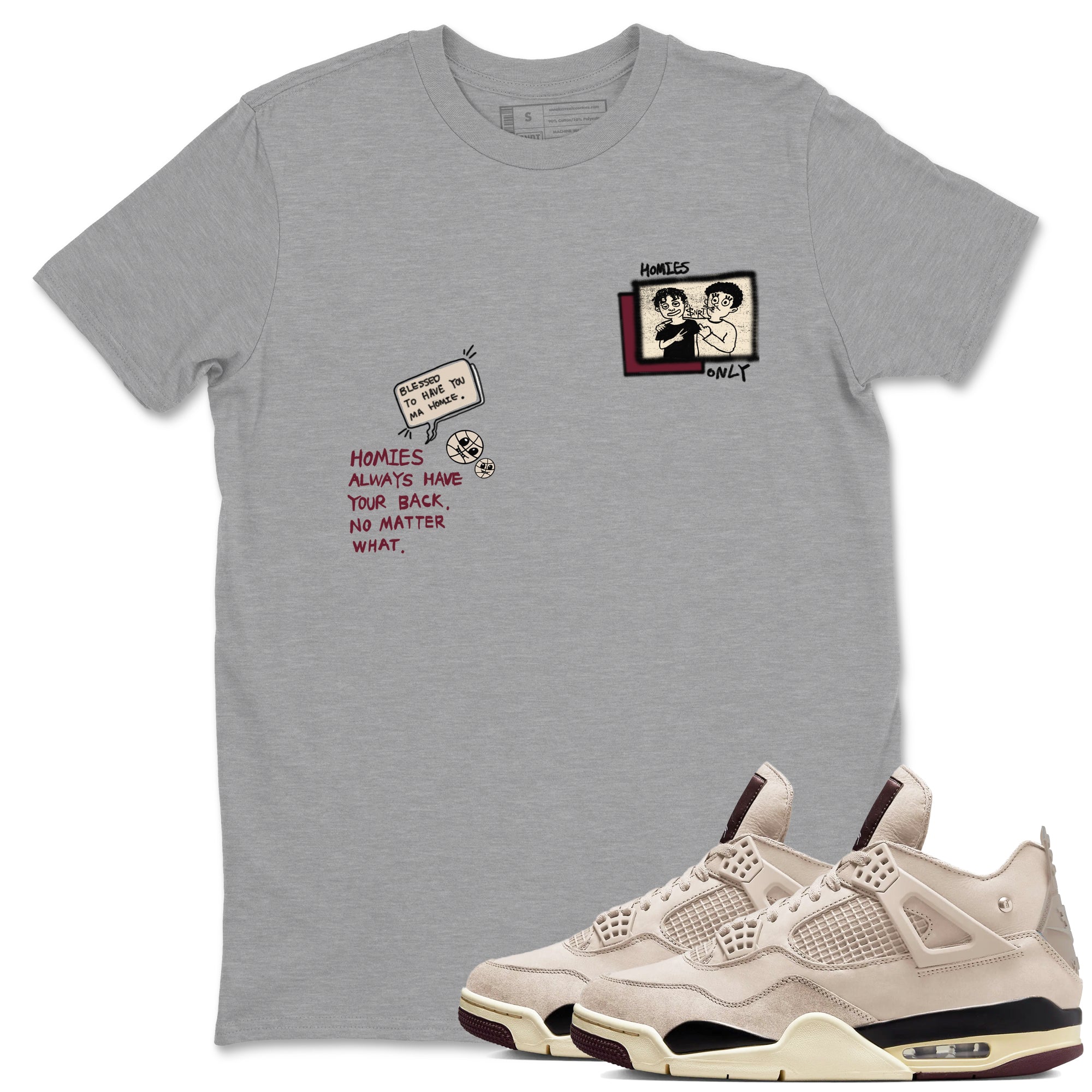 Homies Only snkmatch Tees - Air Jordan 4 A Ma Maniere x Fossil Stone
