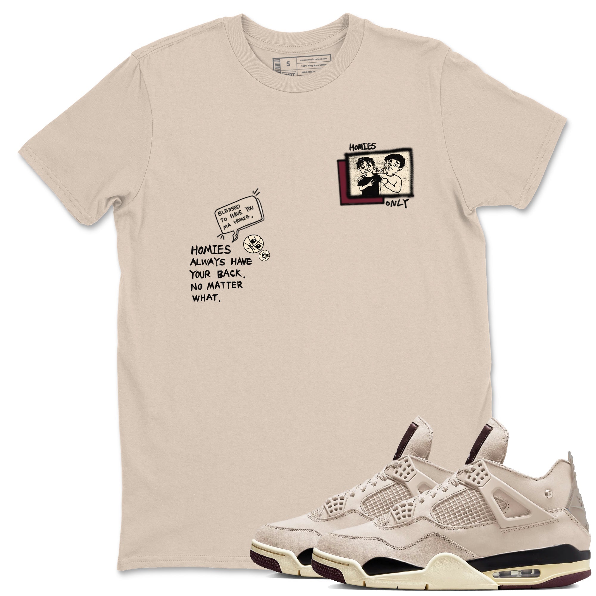 Homies Only snkmatch Tees - Air Jordan 4 A Ma Maniere x Fossil Stone