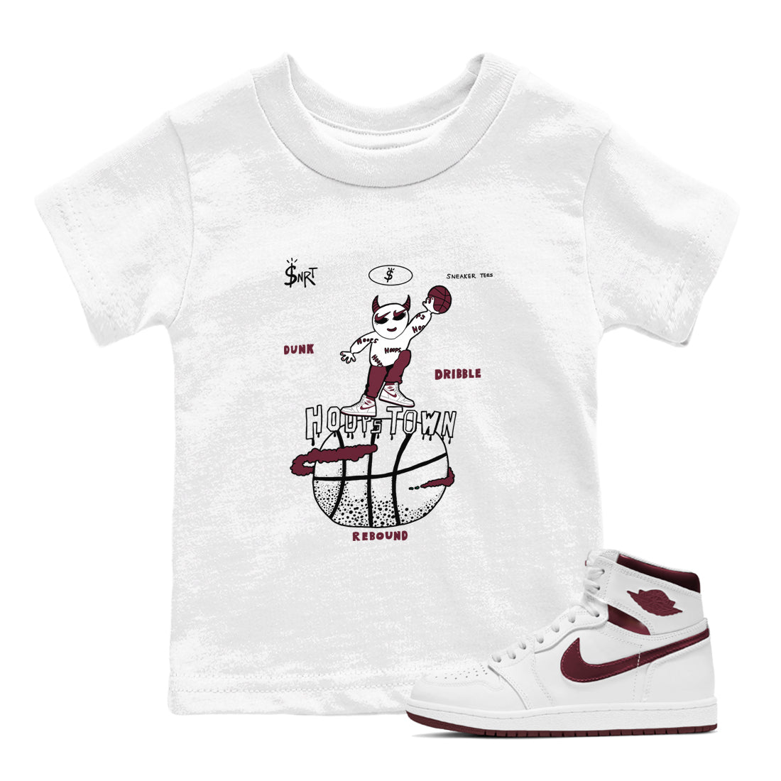 Hoops Town snkmatch Tees Kids - Air Jordan 1 Metallic Burgundy