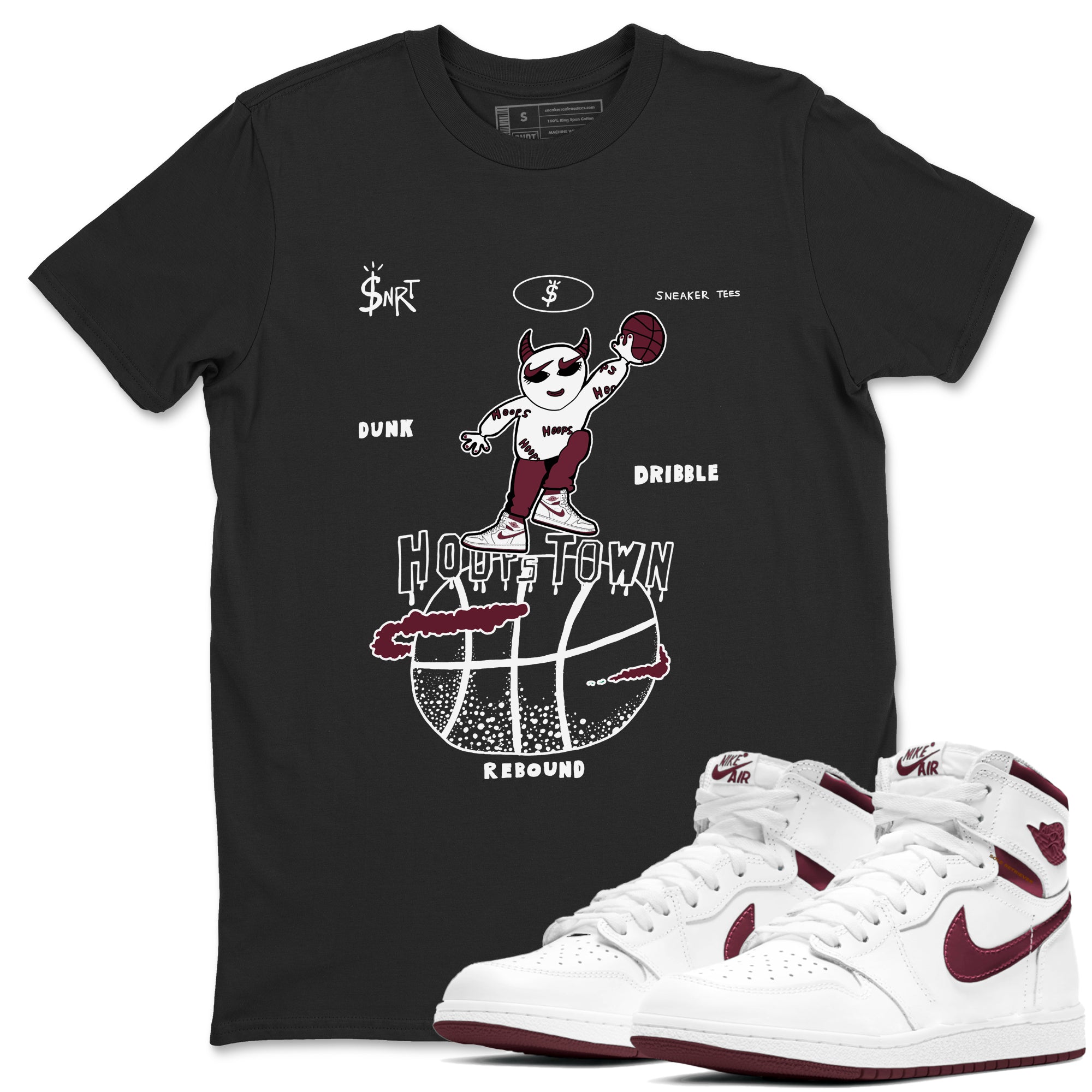 Hoops Town snkmatch Tees - Air Jordan 1 Metallic Burgundy