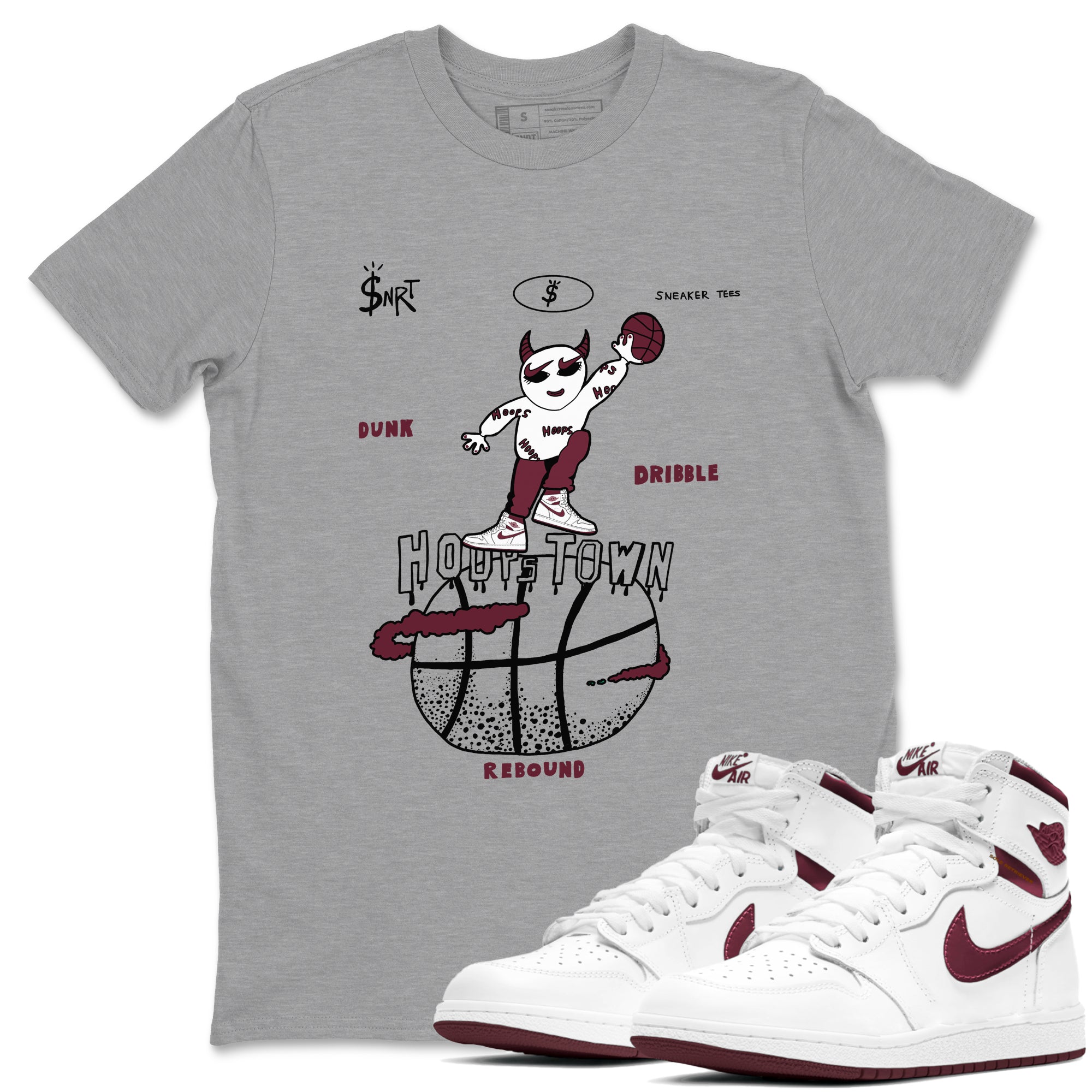 Hoops Town snkmatch Tees - Air Jordan 1 Metallic Burgundy