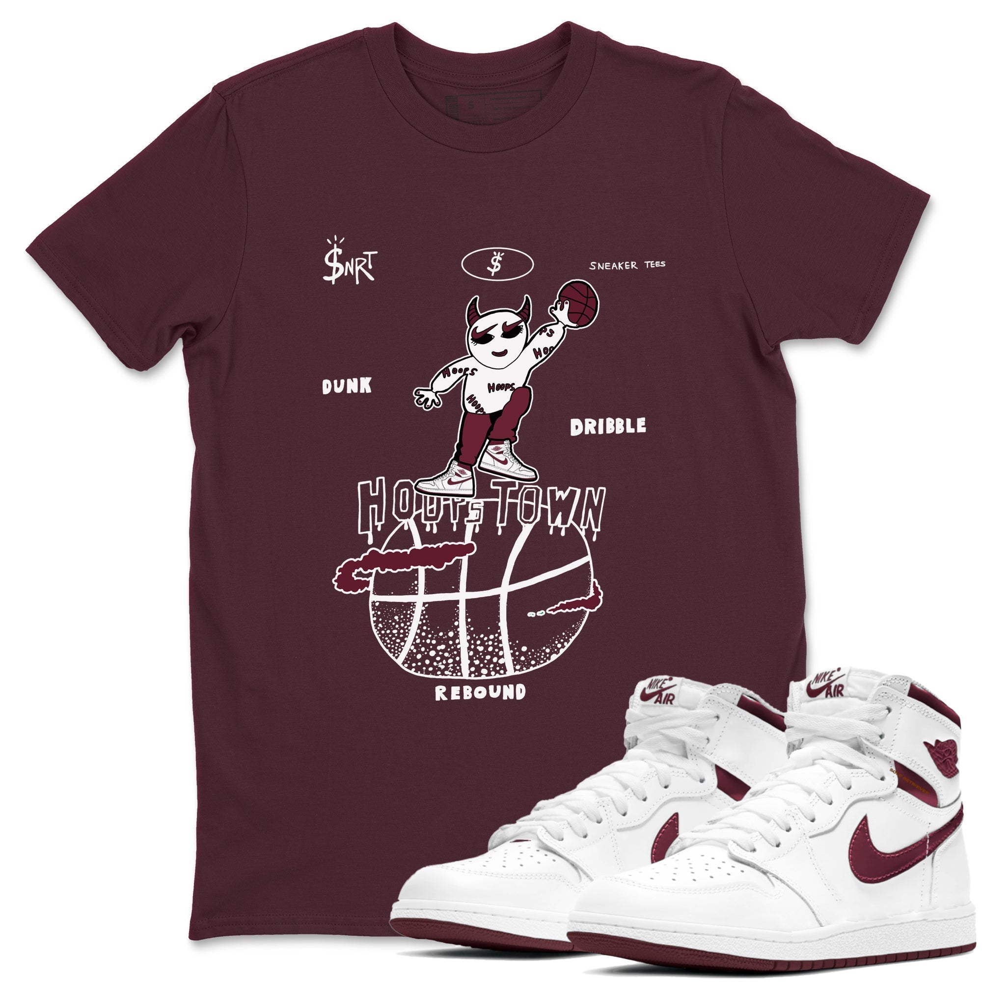Hoops Town snkmatch Tees - Air Jordan 1 Metallic Burgundy