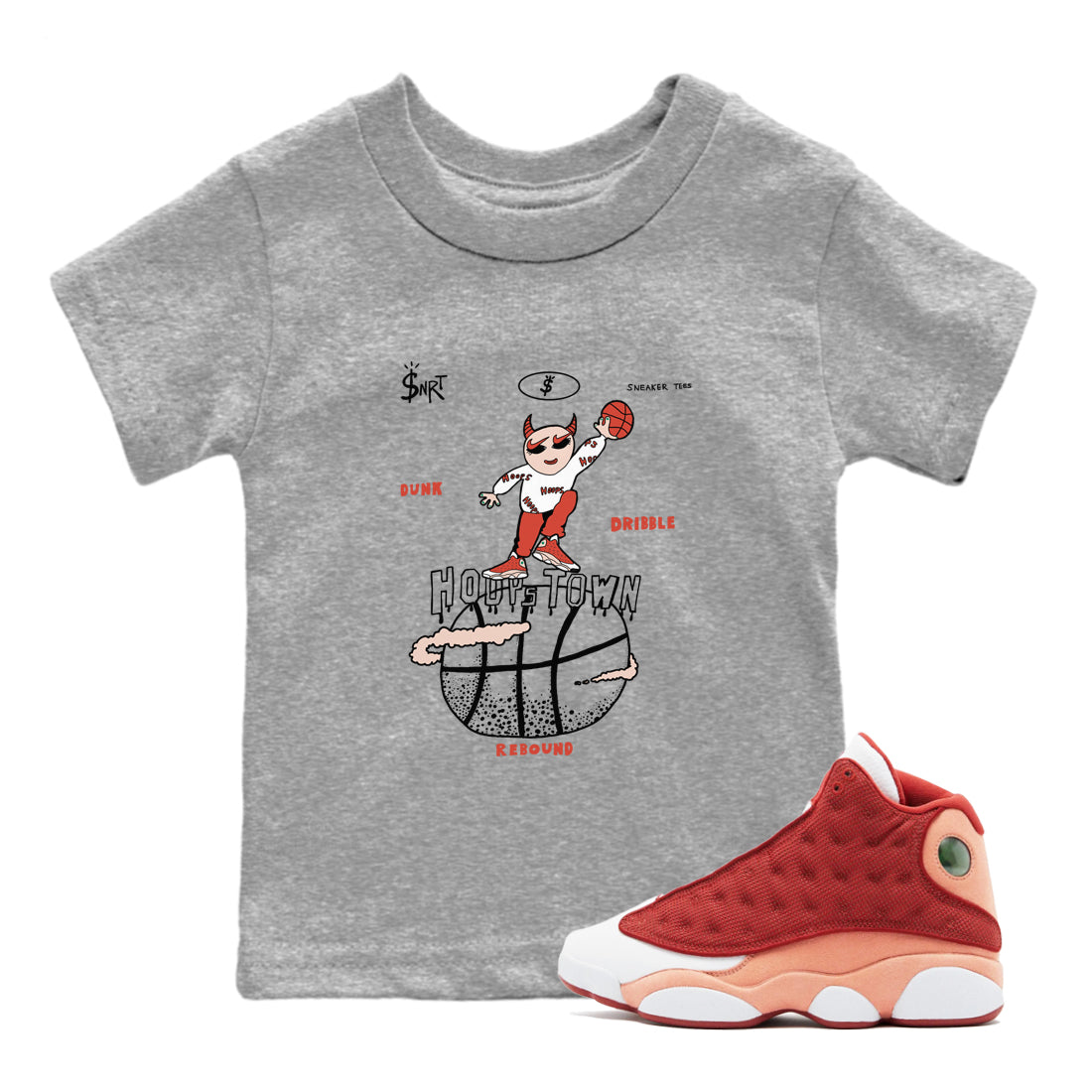 Hoops Town snkmatch Tees Kids - Air Jordan 13 Dune Red