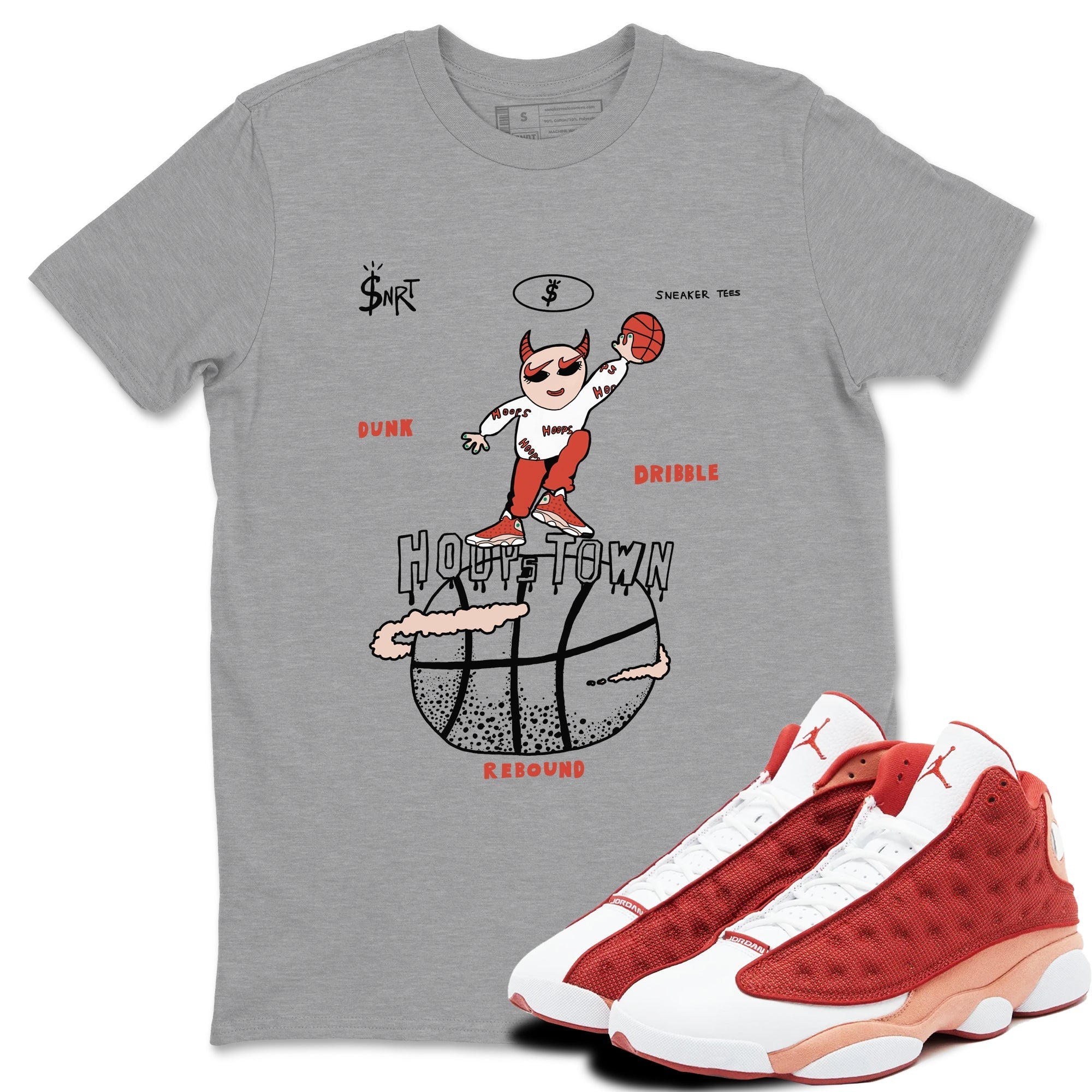 Hoops Town snkmatch Tees - Air Jordan 13 Dune Red