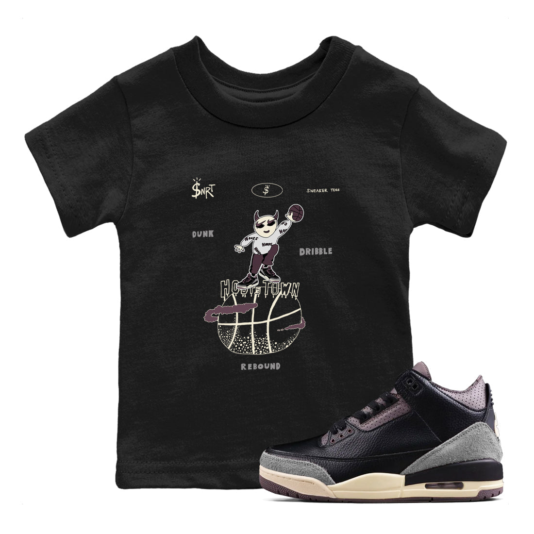 Hoops Town snkmatch Tees Kids - Air Jordan 3 A Ma Maniere x Black