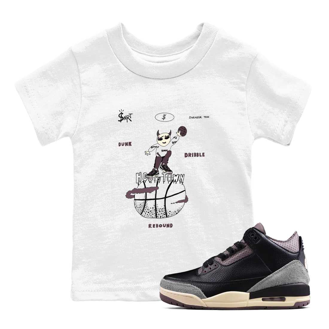 Hoops Town snkmatch Tees Kids - Air Jordan 3 A Ma Maniere x Black