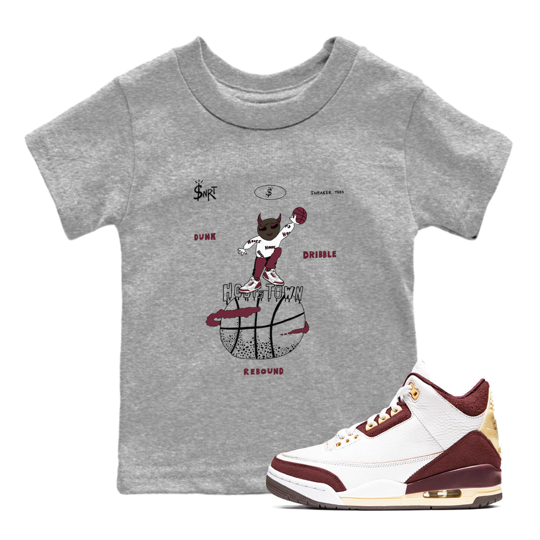 Hoops Town snkmatch Tees Kids - Air Jordan 3 A Ma Maniere x Burgundy Crush