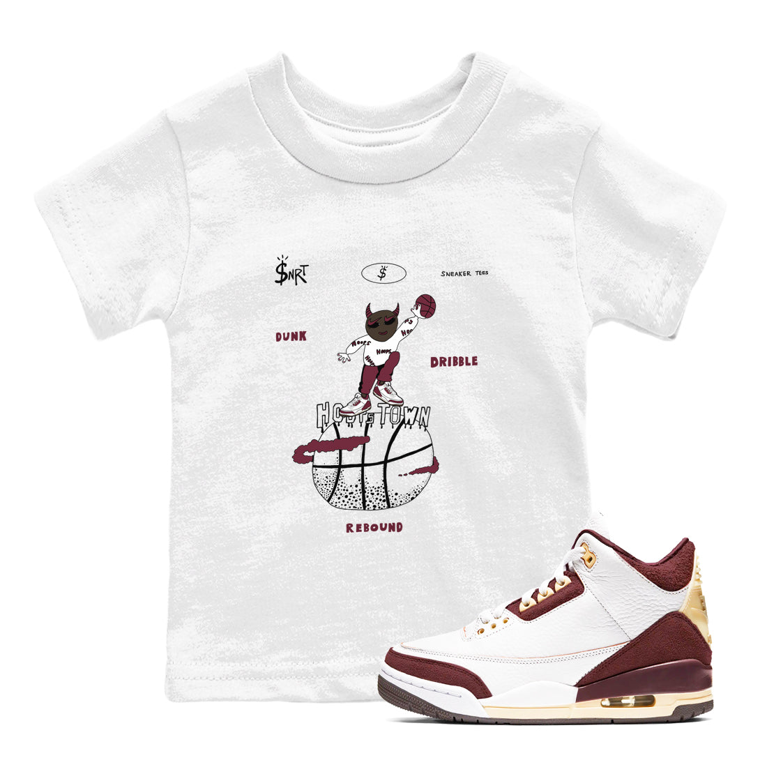 Hoops Town snkmatch Tees Kids - Air Jordan 3 A Ma Maniere x Burgundy Crush