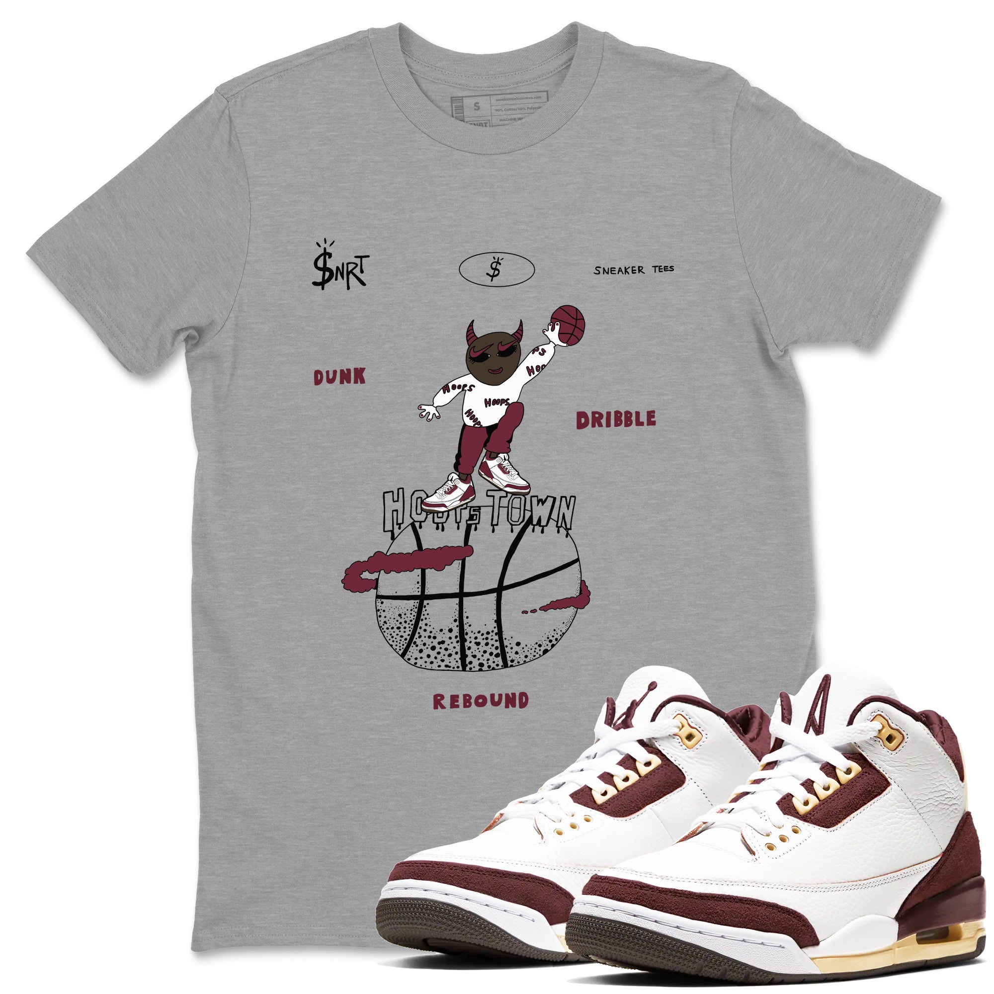 Hoops Town snkmatch Tees - Air Jordan 3 A Ma Maniere x Burgundy Crush