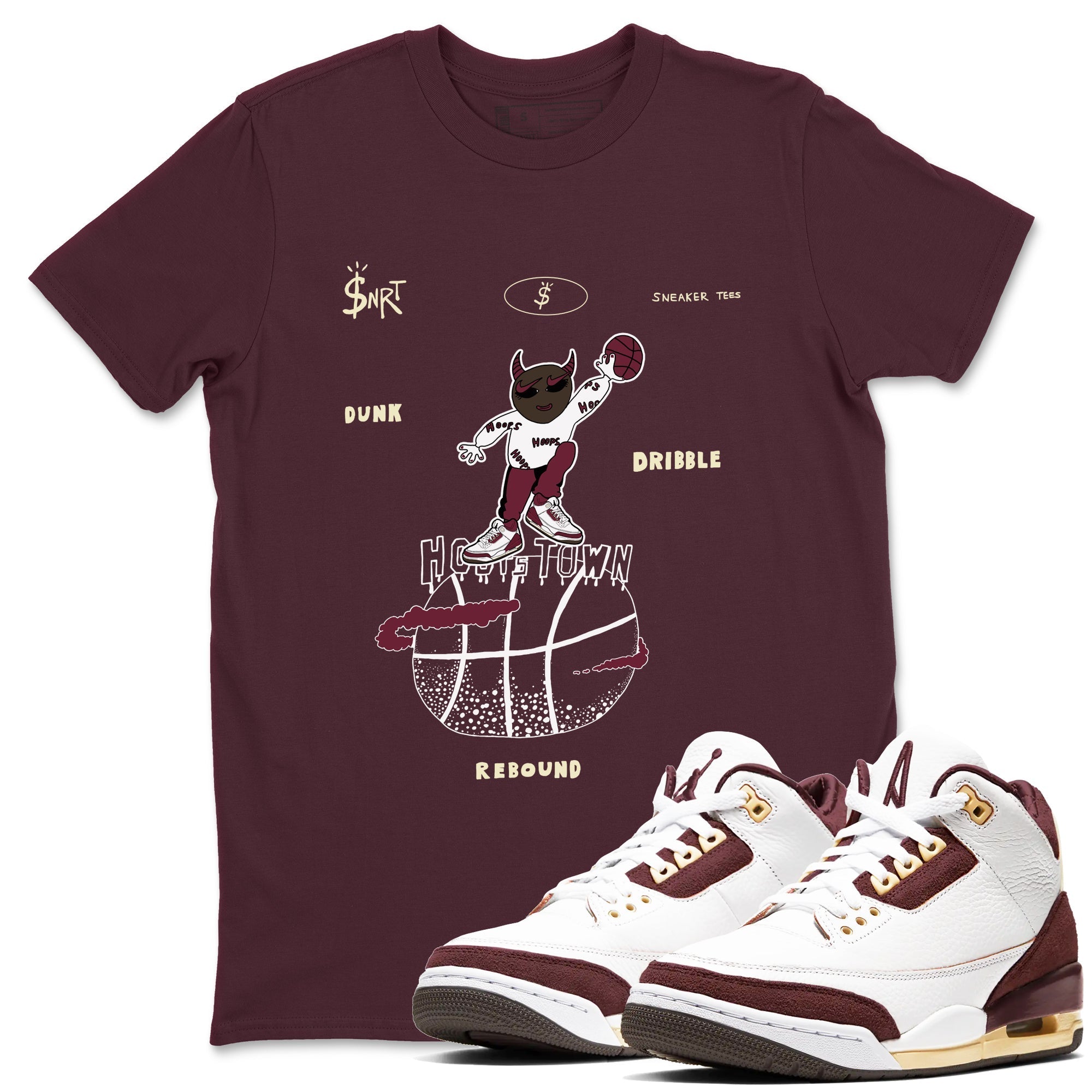 Hoops Town snkmatch Tees - Air Jordan 3 A Ma Maniere x Burgundy Crush