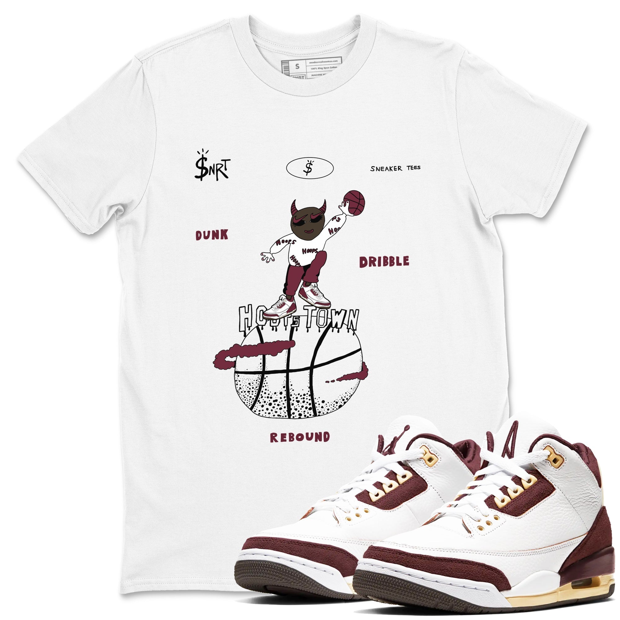 Hoops Town snkmatch Tees - Air Jordan 3 A Ma Maniere x Burgundy Crush