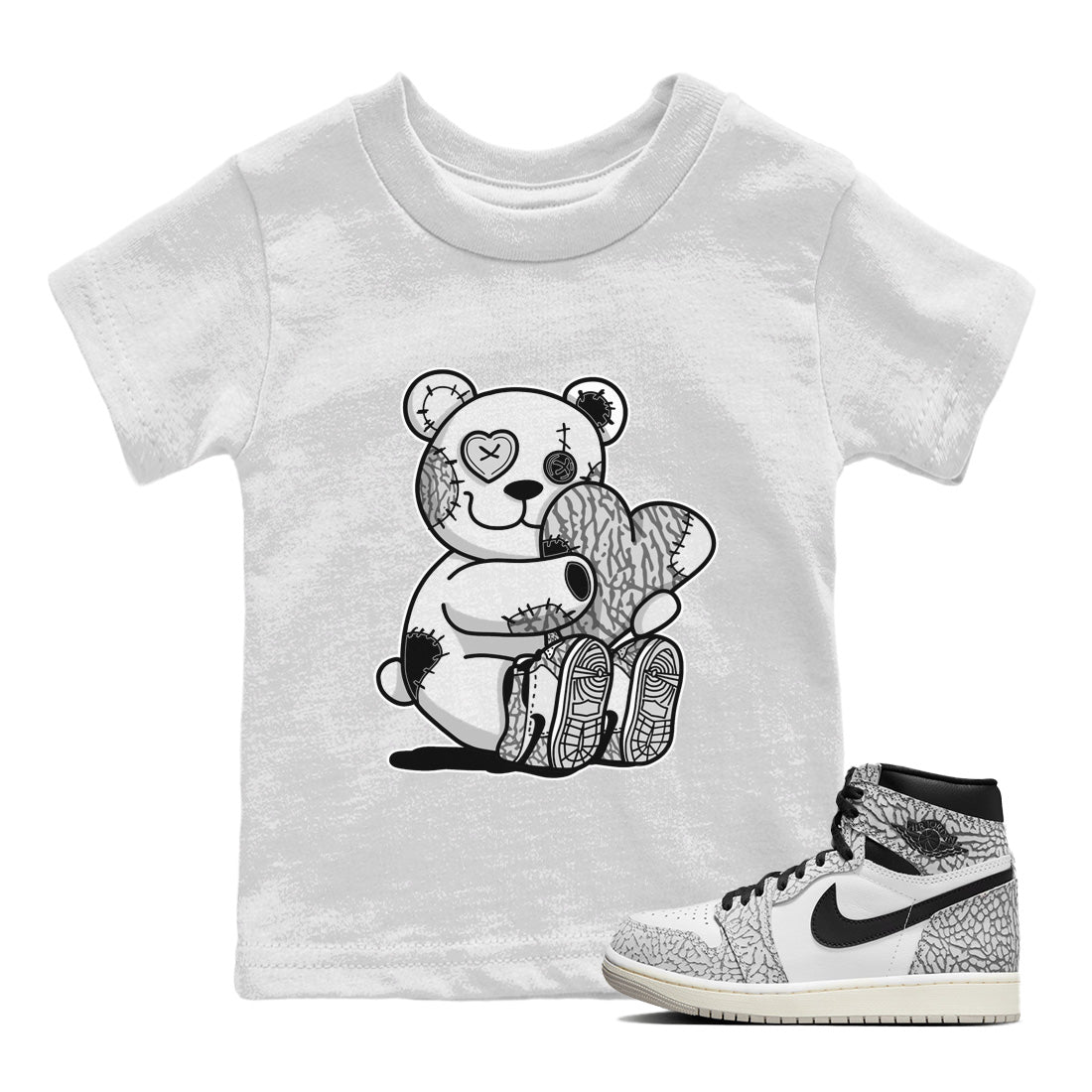 Hugging Bear Kids Tops - Air Jordan 1 White Cement