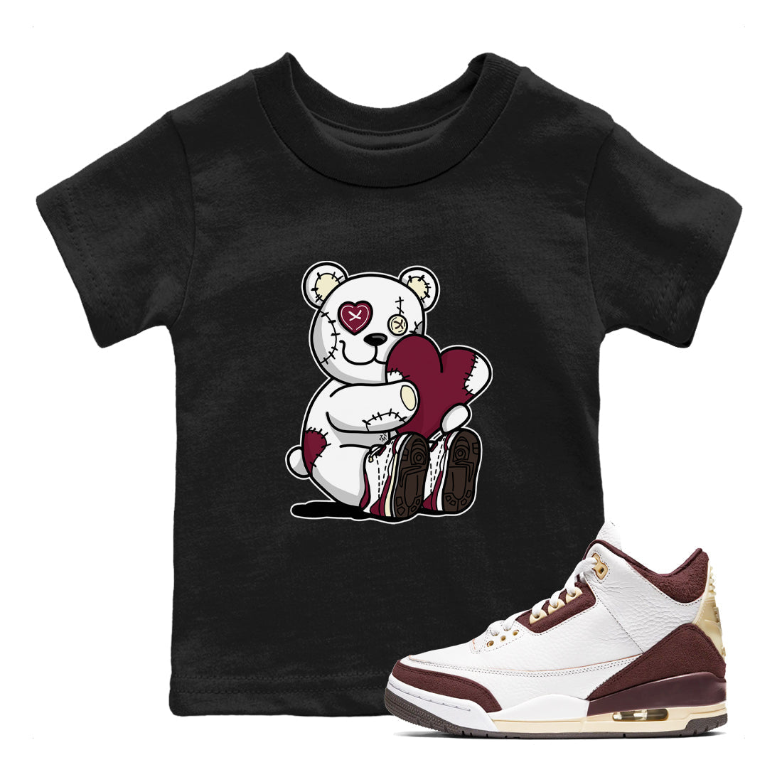 Hugging Bear snkmatch Tees Kids - Air Jordan 3 A Ma Maniere x Burgundy Crush