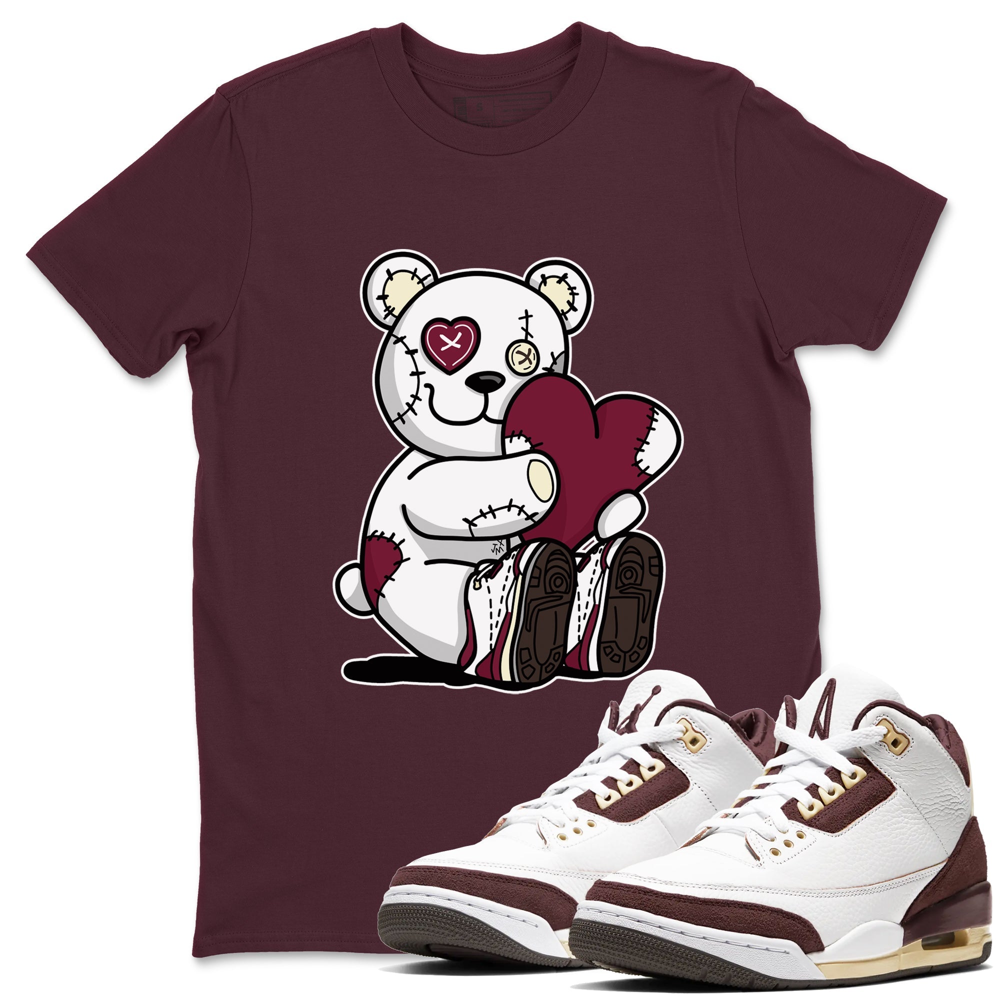 Hugging Bear snkmatch Tees - Air Jordan 3 A Ma Maniere x Burgundy Crush