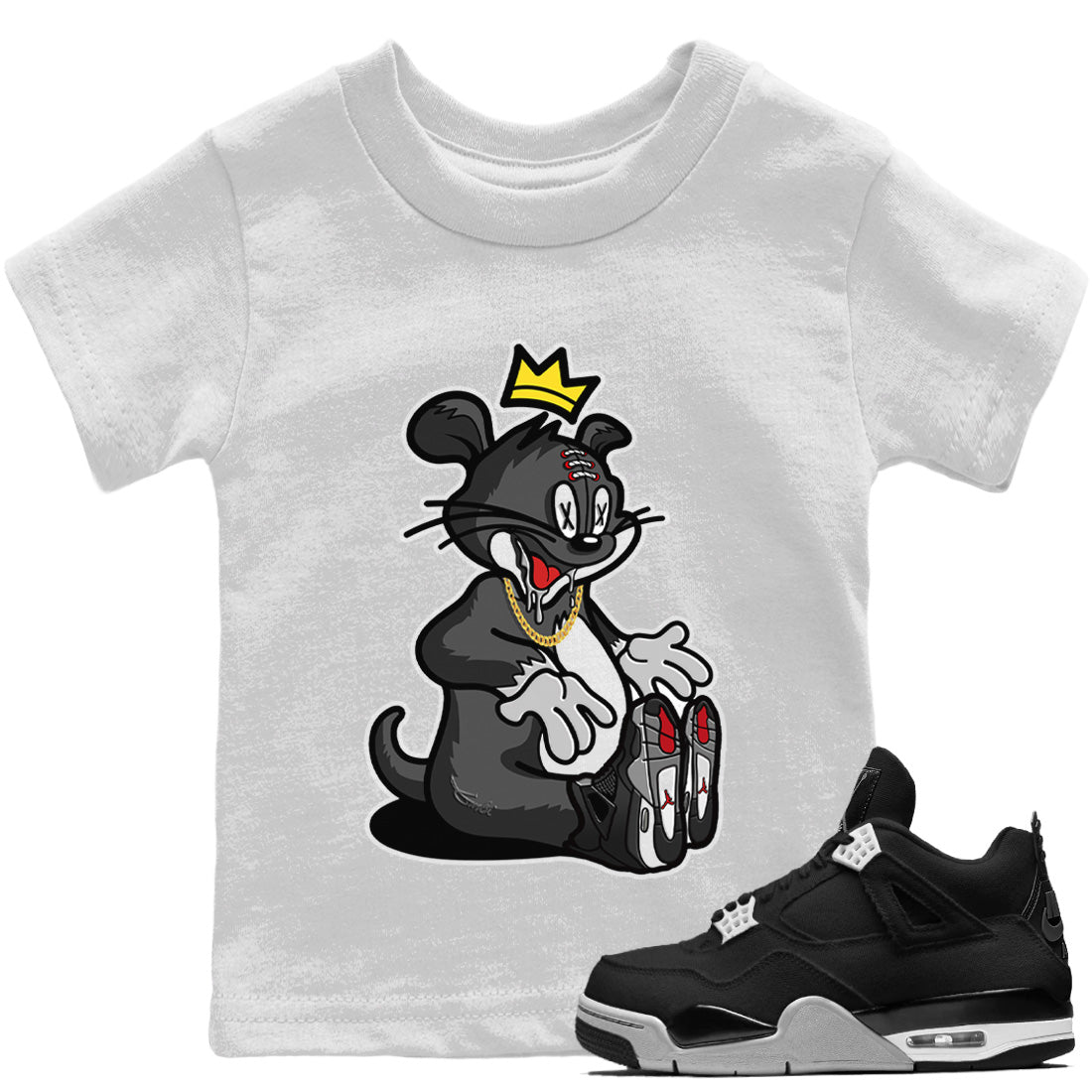 Hungry Cat Kids Tops - Air Jordan 4 Black Canvas