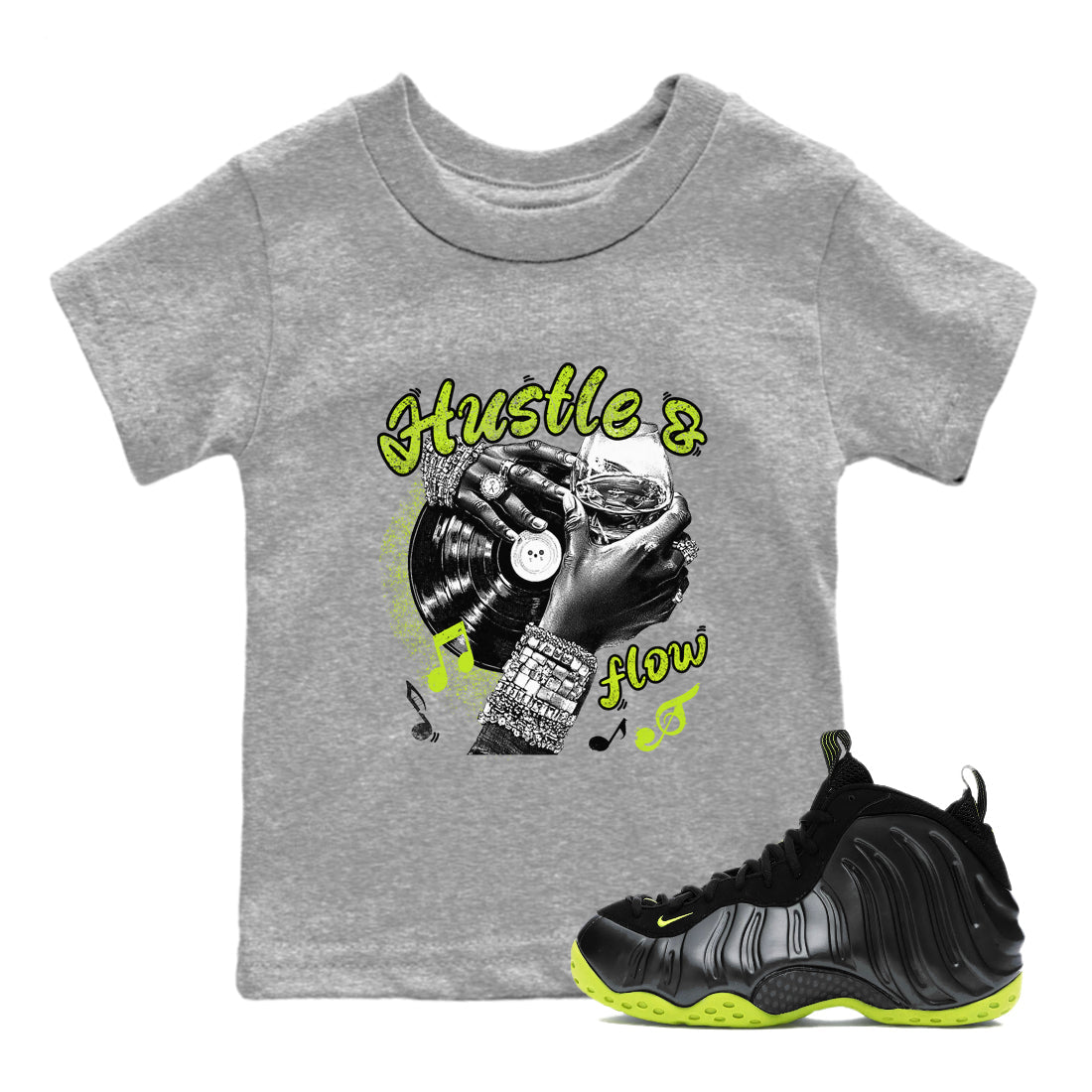 Hustle and Flow snkmatch Tees Kids - Air Foamposite One Black Volt