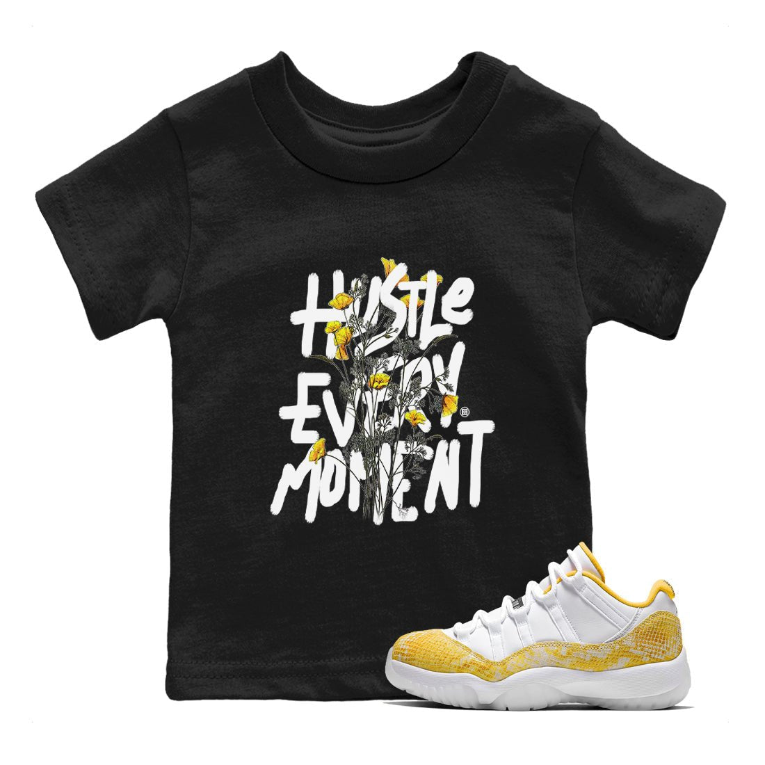 Hustle Every Moment Kids Tops - Air Jordan 11 Yellow Python