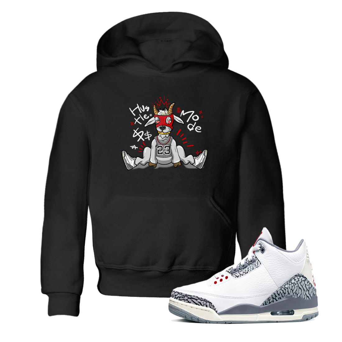 Hustle Goat snkmatch Tees Kids - Air Jordan 3 Cement Grey