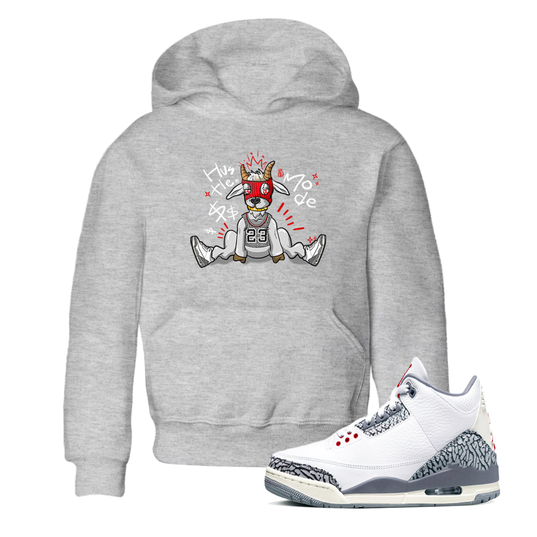 Hustle Goat snkmatch Tees Kids - Air Jordan 3 Cement Grey